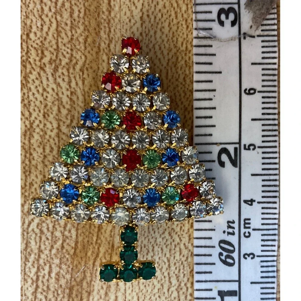 Vintage Christmas Tree Brooch Festive Holiday Retro Kitsch Sparkly Nostalgic